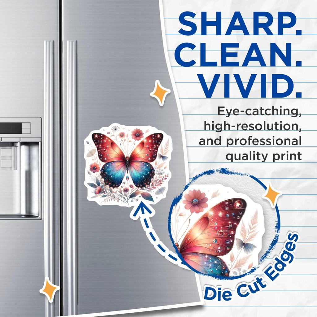 (2 Pack) Butterfly Art Magnets - Floral Insect Decor - Fridge and Locker Accent - 5" On Longest Side - Premium Magnet - for Cars, Refrigerators, Toolboxes, Lockers - Made in USA - MAG15003