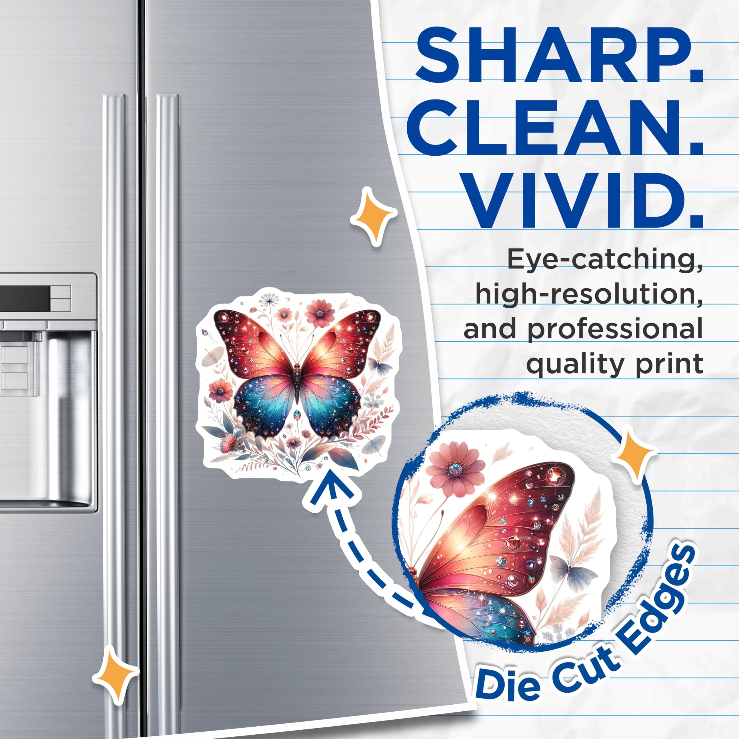 (2 Pack) Butterfly Art Magnets - Floral Insect Decor - Fridge and Locker Accent - 5" On Longest Side - Premium Magnet - for Cars, Refrigerators, Toolboxes, Lockers - Made in USA - MAG15003