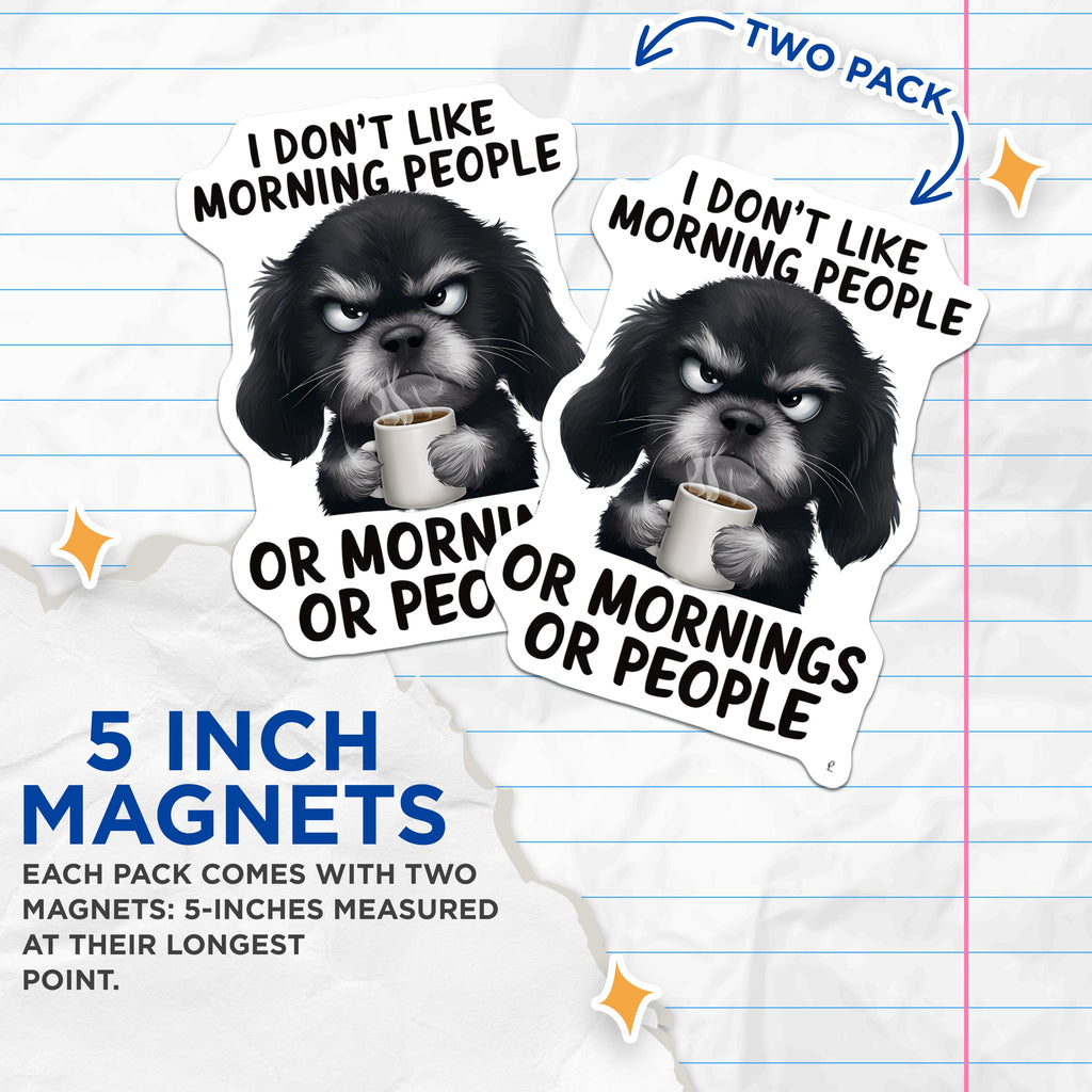 (2 Pack) Grumpy Dog Magnets - Coffee Lover - Introvert Humor Fridge Decor - Anti Morning Person Decor - 5 Inches On Longest Side - Thick Durable Magnet - Made in USA - MAG37243