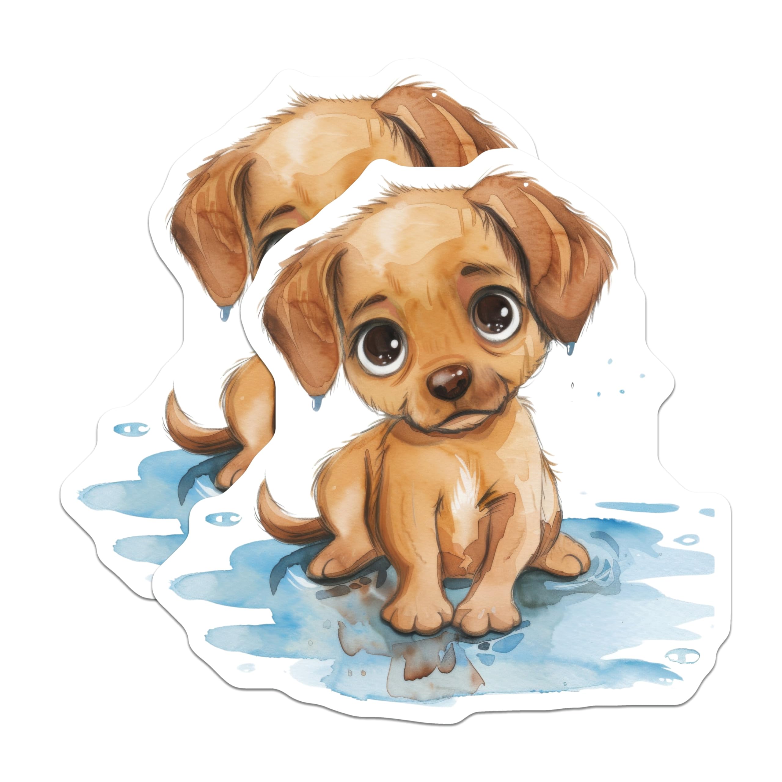 (2 Pack) Cute Puppy Magnets - Watercolor Dog Art - Pet Lover Decor - 5 Inches On Longest Side - Thick Durable Magnet - Made in USA - MAG26375