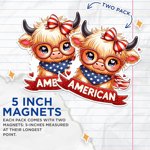 (2 Pack) American Cow Magnets - Patriotic Cow Magnets - Cute Animal Magnets for Fridge- 5" On Longest Side - for Fridges, Toolboxes, Cars - Made in USA - MAG2705
