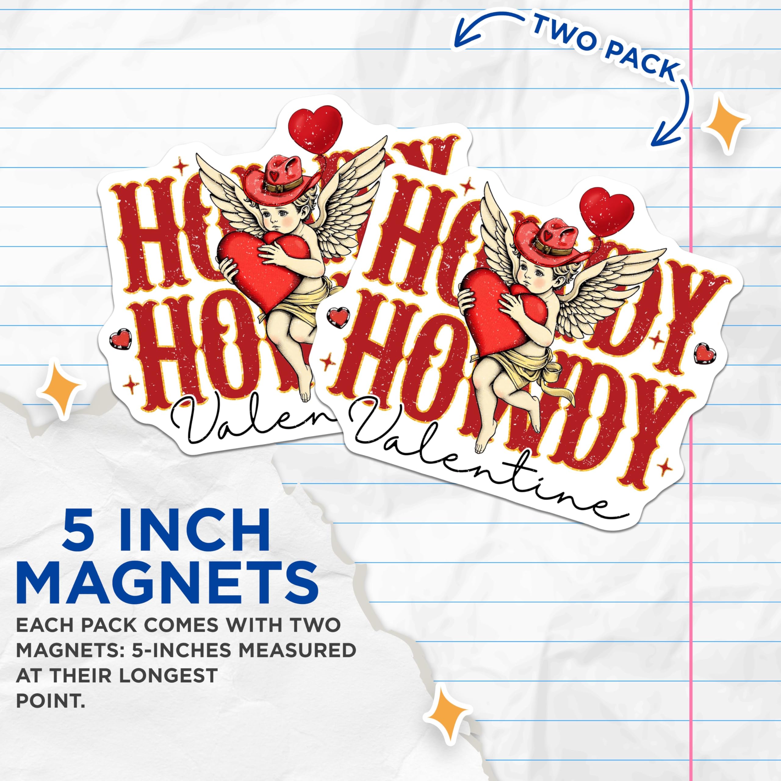 (2 Pack) Howdy Valentine Magnets - Cute Valentine Angel Magnets - Romantic Theme Heart Magnets - 5" On Longest Side - for Cars, Refrigerators, Toolboxes, Lockers - Made in USA BMCS3495