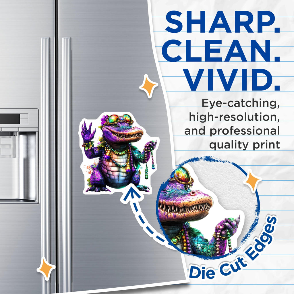 (2 Pack) Mardi Gras Alligator Magnets - Party Gator Magnet - Fridge Magnets - 5" On Longest Side - Premium Magnet - for Cars, Refrigerators, Toolboxes, Lockers - Made in USA - MAG14592