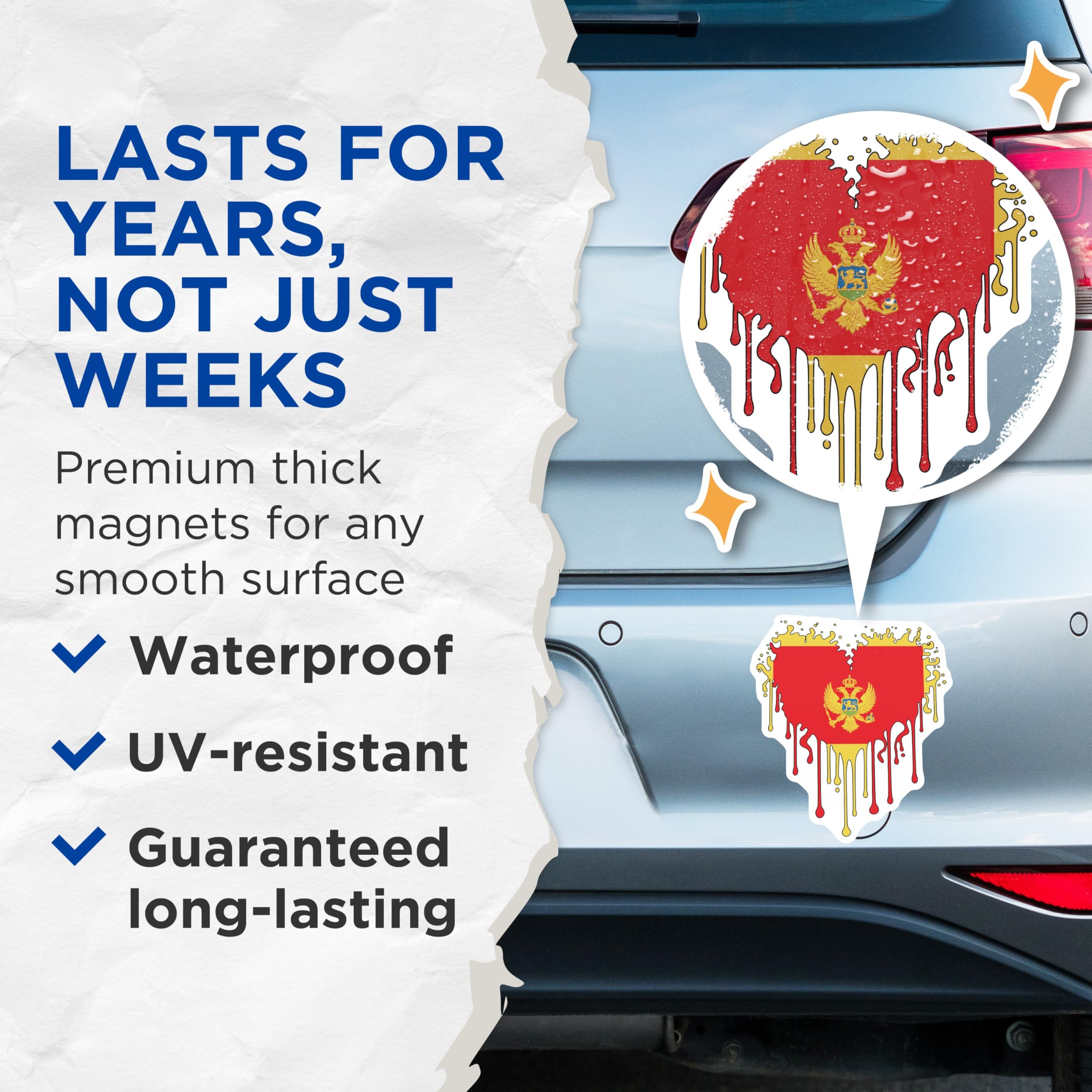Montenegro Flag Heart Bleed T-Shirt Magnet - Balkan Pride Souvenir Idea - 5" On Longest Side - Premium Magnet - for Cars, Refrigerators, Toolboxes, Lockers - Made in USA - MAG18465