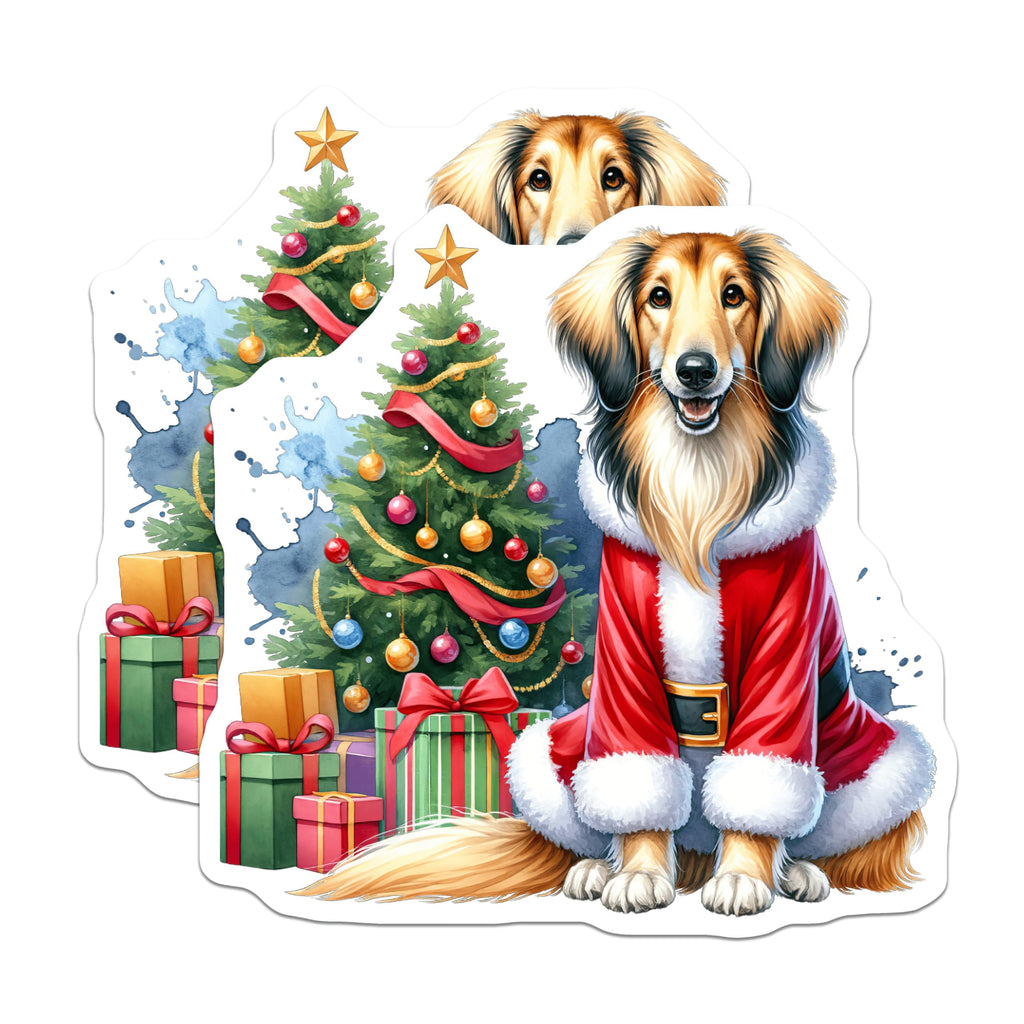 (2 Pack) Collie Dog Christmas Magnets - Santa Suit Holiday Pet Decor - Festive Dog Lover Magnet - 5 Inches On Longest Side - Thick Durable Magnet - Made in USA - MAG26557