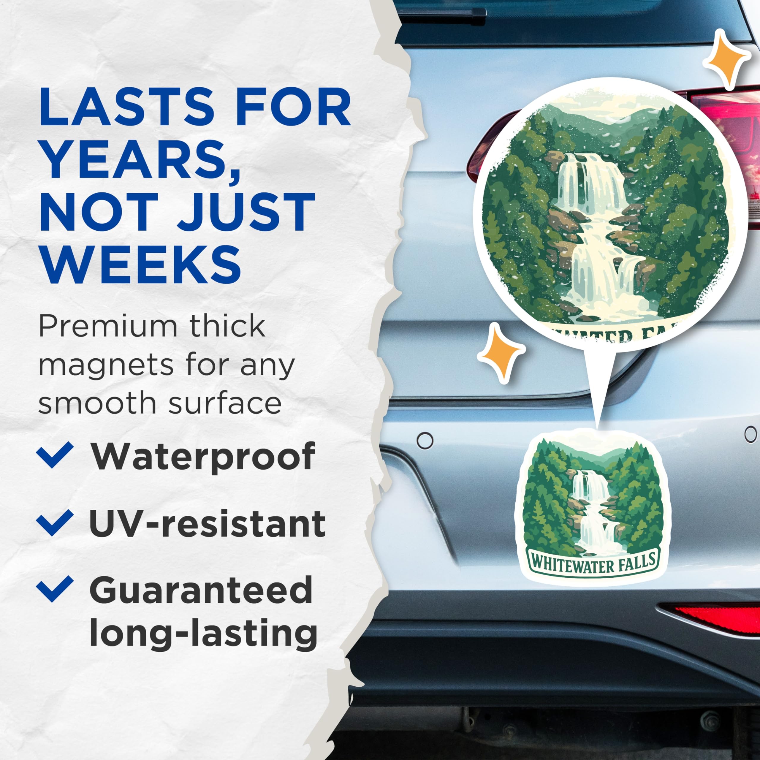 (2 Pack) Whitewater Falls Magnets - Scenic Nature Art - Mountain Landscape Decor - 5 Inches On Longest Side - Thick Durable Magnet - Made in USA - MAG20071