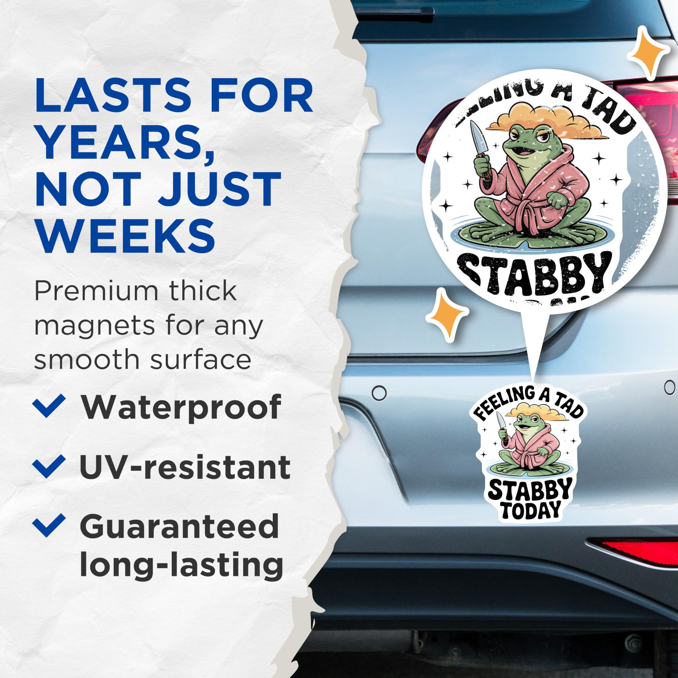 (2 Pack) Feeling A Tad Stabby Magnets - Funny Frog Decor - Sarcastic Statement Magnet - 5" On Longest Side - Premium Magnet - for Cars, Refrigerators, Toolboxes, Lockers - Made in USA - MAG16743