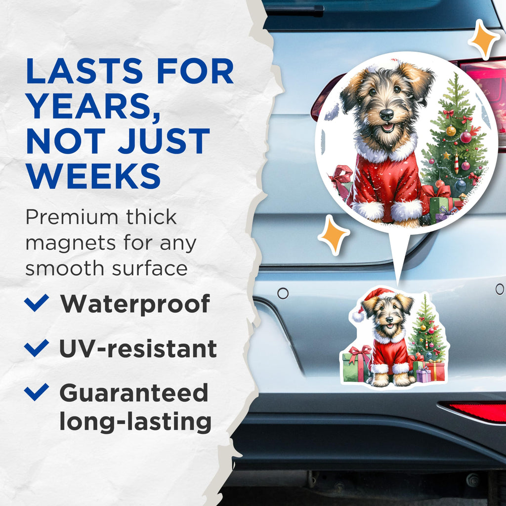 (2 Pack) Christmas Terrier Dog Magnets - Santa Puppy Holiday Decor - Festive Fridge Magnets - 5 Inches On Longest Side - Thick Durable Magnet - Made in USA - MAG23649