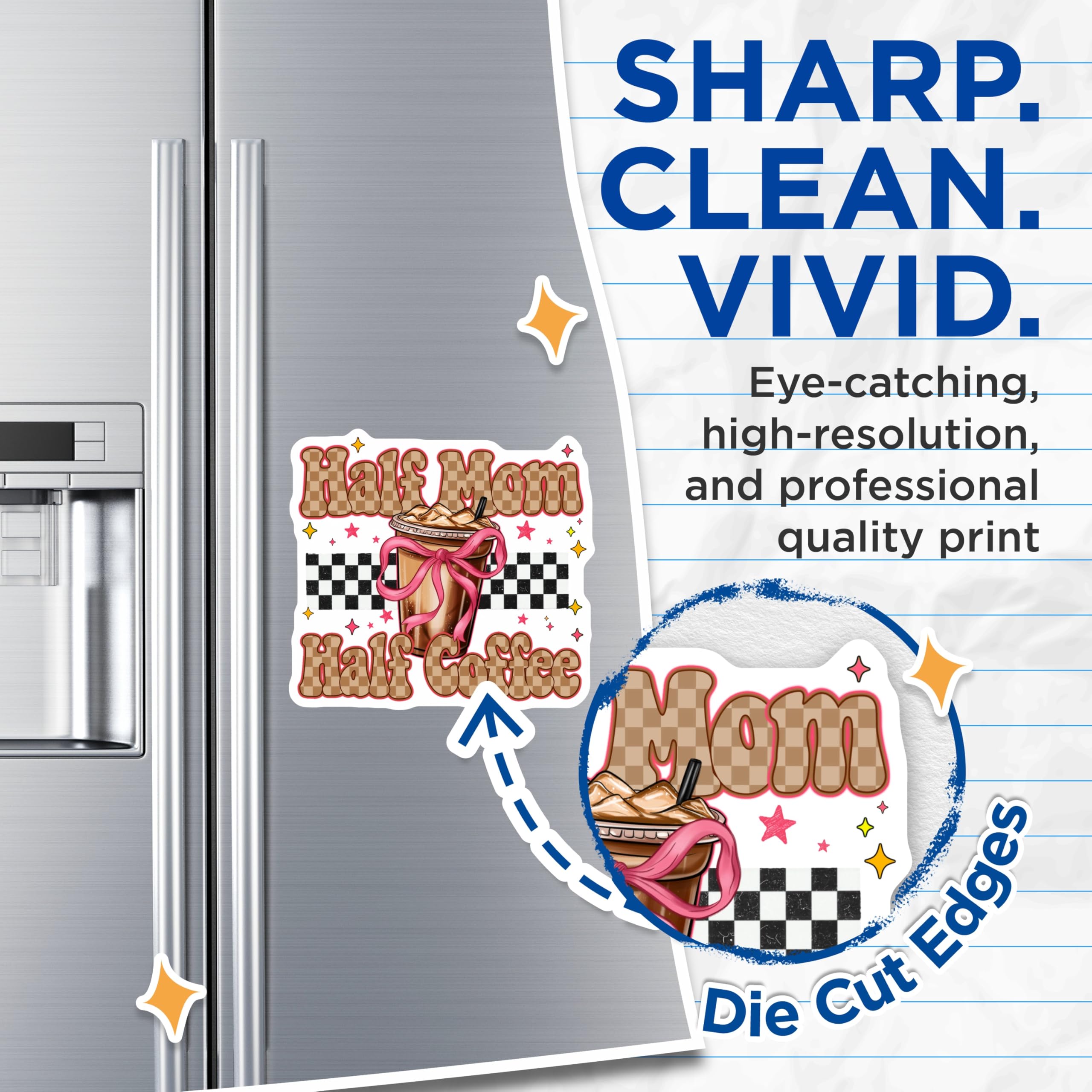 (2 Pack) Half Mom Half Coffee Magnets - Iced Coffee Mom Life Fridge Decor - Humorous Mother's Day Kitchen Accent - 5 Inches On Longest Side - Thick Durable Magnet - Made in USA - MAG28215