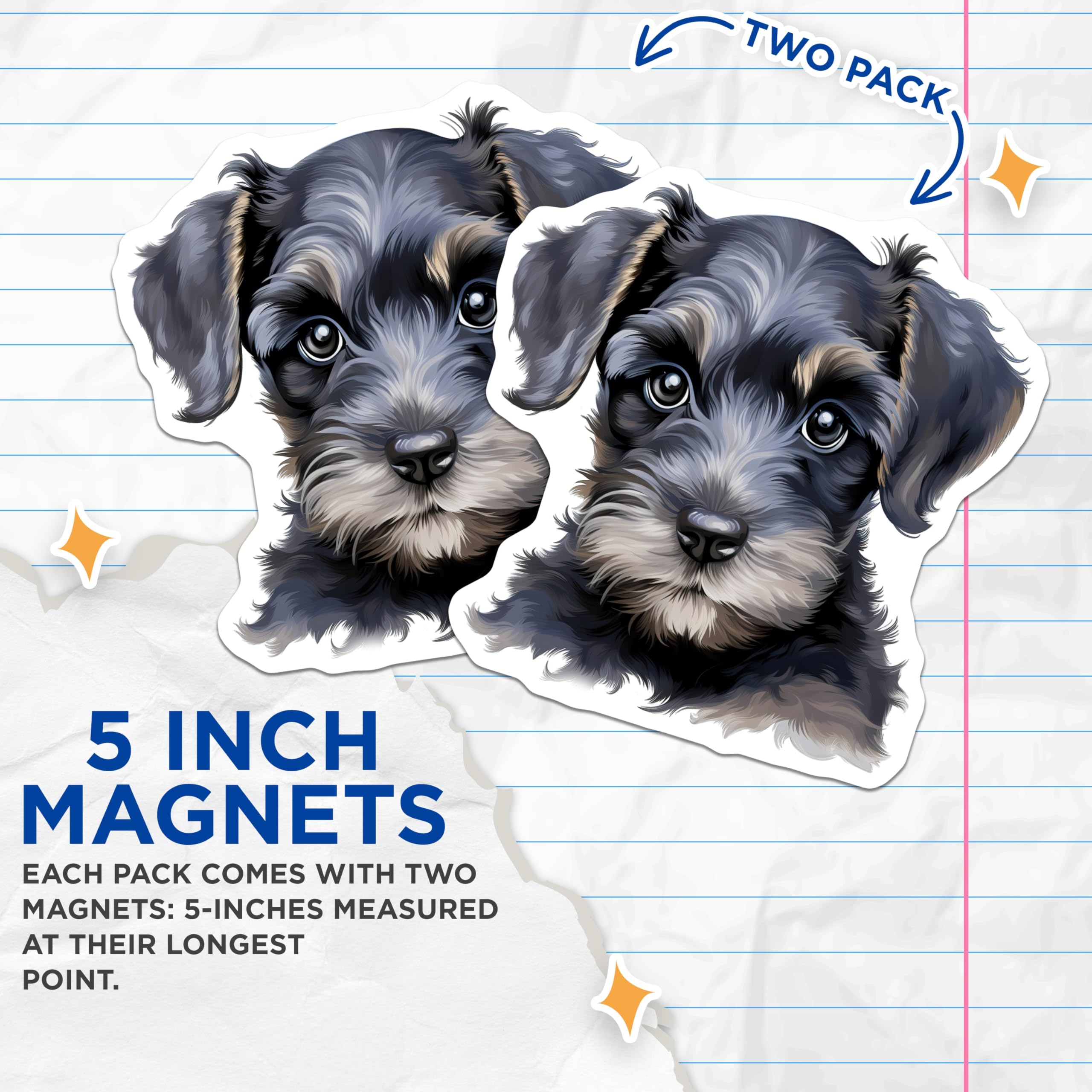 (2 Pack) Schnauzer Puppy Magnets - Cute Dog Art - Pet Lover Decor - 5 Inches On Longest Side - Thick Durable Magnet - Made in USA - MAG24719