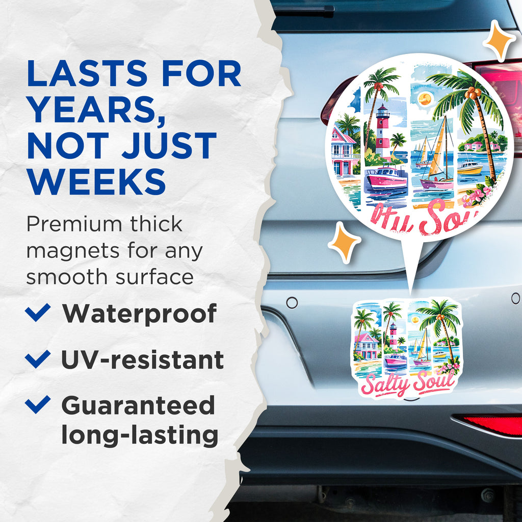 (2 Pack) Salty Soul Magnets - Coastal Beach Decor - Tropical Ocean Art - Summer Vacation Vibe - 5 Inches On Longest Side - Thick Durable Magnet - Made in USA - MAG38831