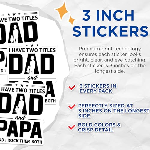 (3 Pack) Dad Papa Decals - Fatherhood Stickers - Two Titles Laptop Decal - 3 Inches On Longest Side - Easy Peel & Apply - Made in USA - 3MCS2867