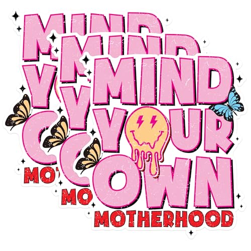 (3 Pack) Mind Your Own Motherhood Decals - Retro Smiley Face - Butterfly Decals - 3 Inches On Longest Side - Easy Peel & Apply - Made in USA - 3MCS1792