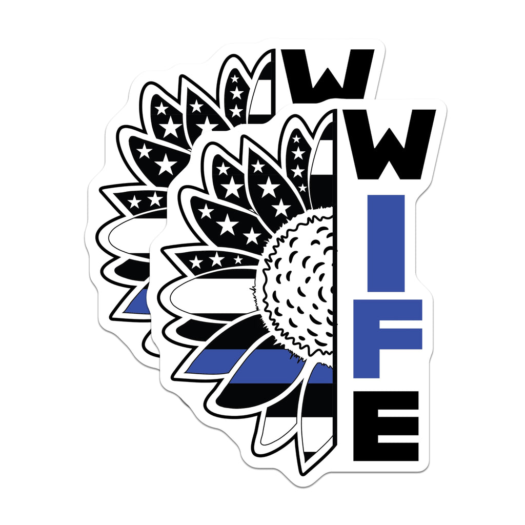 (2 Pack) Thin Blue Line Wife Magnets - Police Spouse Sunflower - Law Enforcement Support Decor - American Flag Design - 5 Inches On Longest Side - Thick Durable Magnet - Made in USA - MAG21861