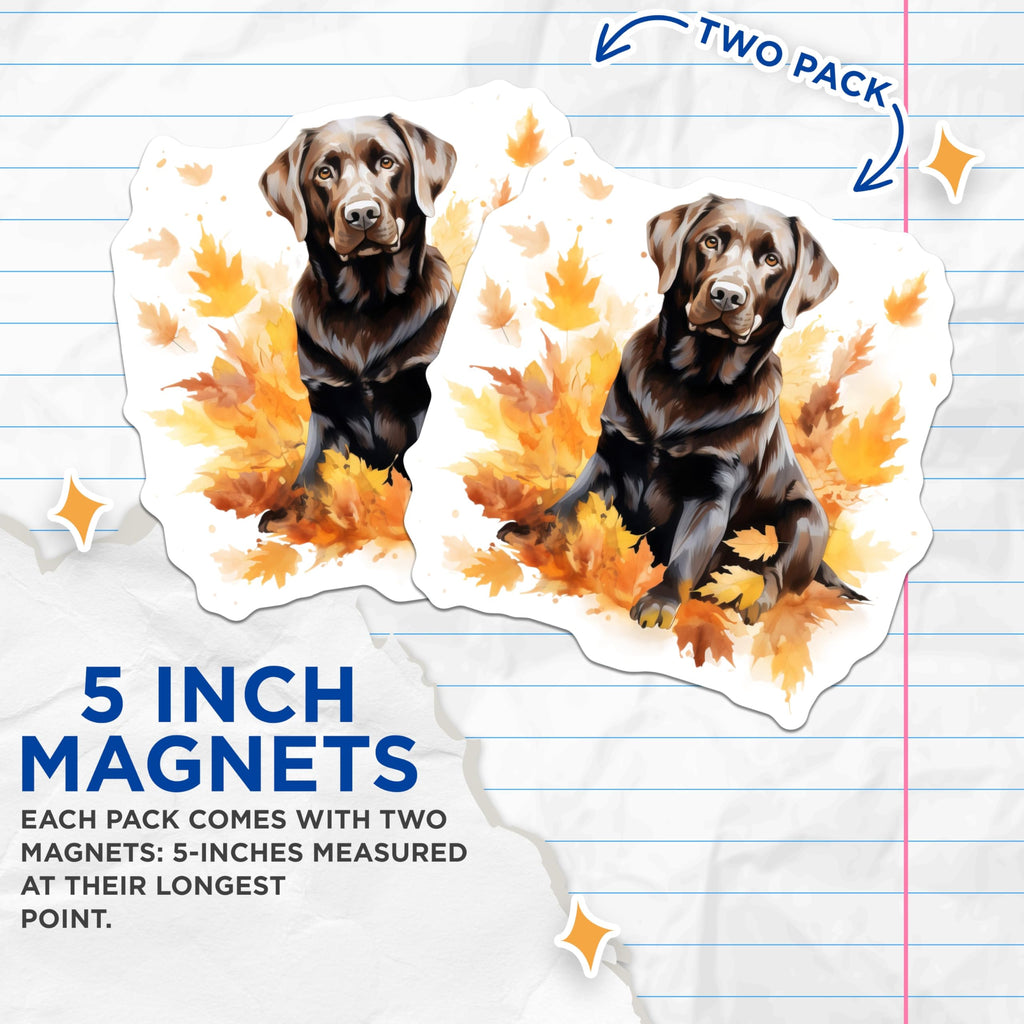 (2 Pack) Chocolate Lab Fall Magnets - Labrador Retriever Autumn Dog Decor - Pet Lover Seasonal Refrigerator Magnets - 5 Inches On Longest Side - Thick Durable Magnet - Made in USA - MAG27354