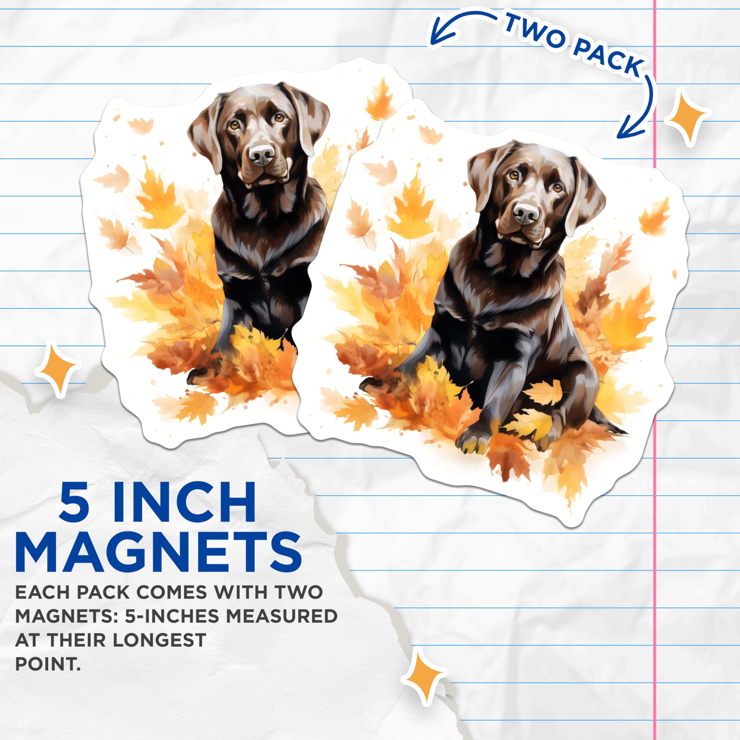 (2 Pack) Chocolate Lab Fall Magnets - Labrador Retriever Autumn Dog Decor - Pet Lover Seasonal Refrigerator Magnets - 5 Inches On Longest Side - Thick Durable Magnet - Made in USA - MAG27354