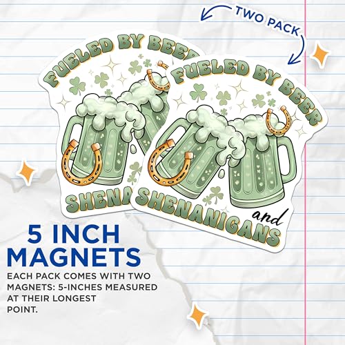 (2 Pack) Fueled by Beer Magnets Magnets - Fun Irish Decor - 5" On Longest Side - Made in USA - Sticks to Refrigerators & Metal Surfaces - MAG8407