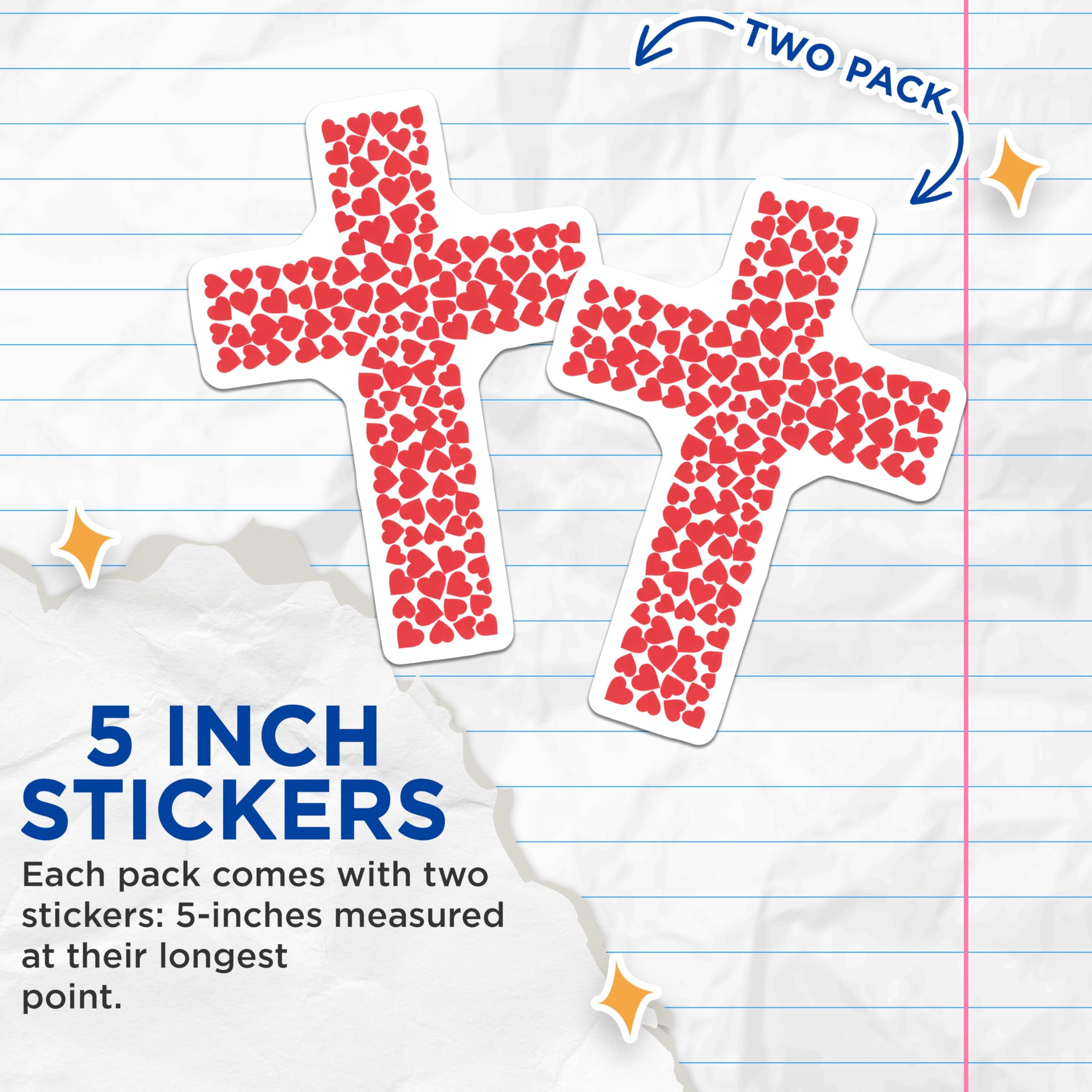 (2 Pack) Heart Cross Stickers - Religious Heart Decals - 5" On Longest Side - Sticks to Smooth Flat Surfaces - Made in USA - BMCS8644 - BMCS8644