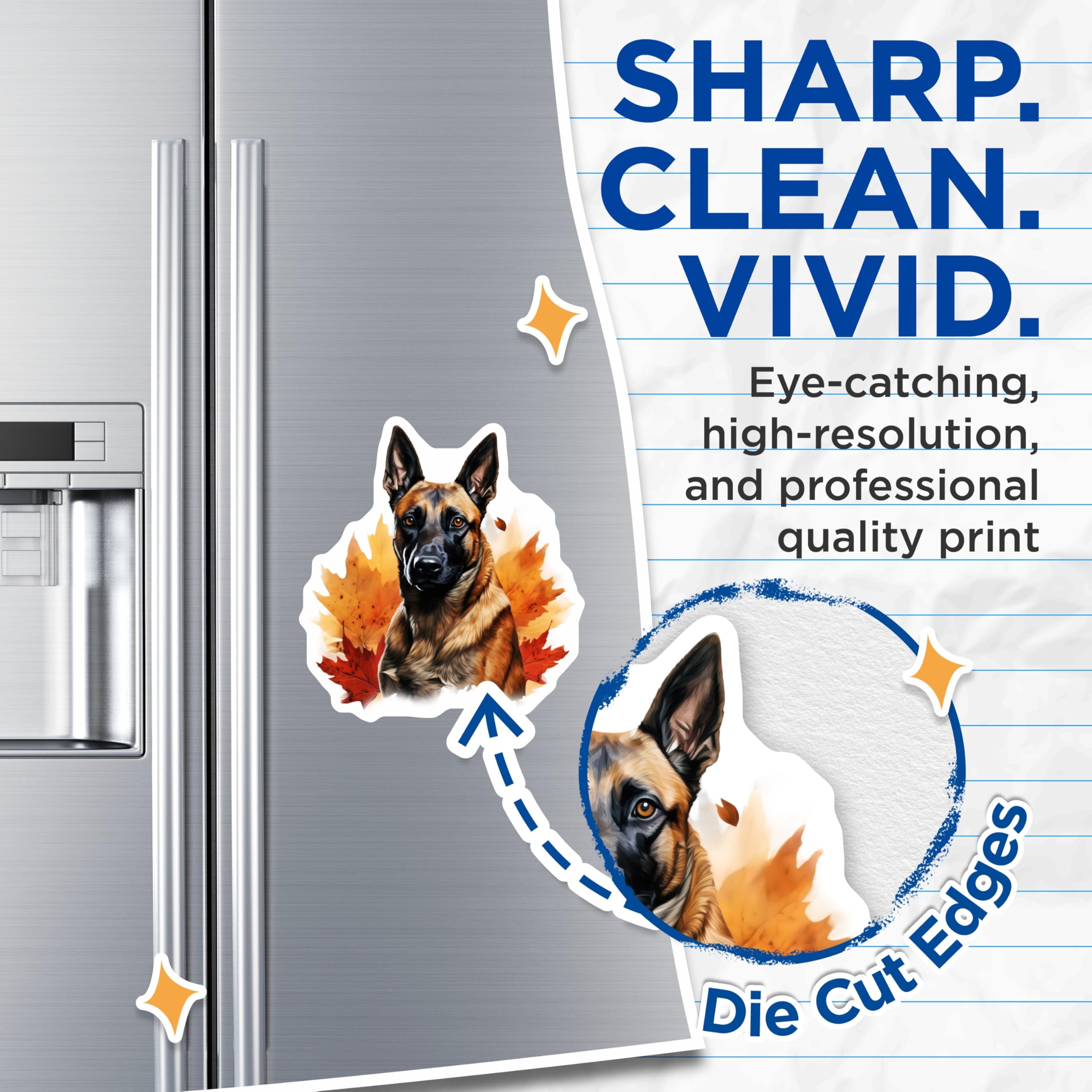 (2 Pack) German Shepherd Magnets - Malinois Dog Autumn Decor - Pet Lover Fall Fridge Magnets - 5 Inches On Longest Side - Thick Durable Magnet - Made in USA - MAG29252