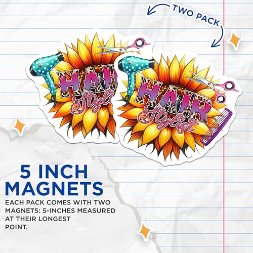 (2 Pack) Hair Stylist Magnets - Hairdresser Decoration - Salon Equipment Decor - Hair Styling Tools - 5" On Longest Side - for Cars, Fridges, Toolboxes - Made in USA - MAG7580