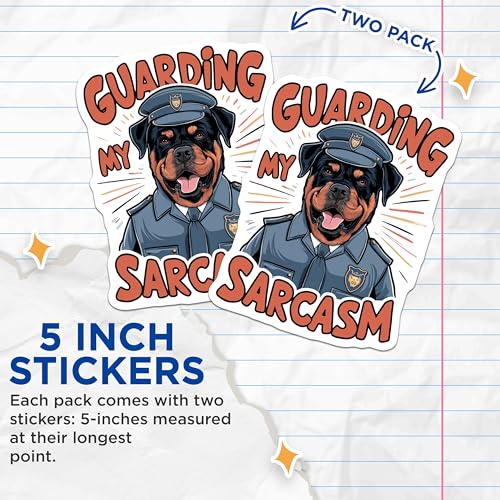 (2 Pack) Funny Guard Dog Stickers - Sarcasm Signs - Humorous Pet Decal - 5" On Longest Side - Sticks to Smooth Flat Surfaces - Made in USA - BMCS8493