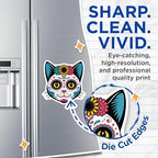 (2 Pack) Day of The Dead Cat Magnet - Colorful Cat Decor - 5" On Longest Side - Sticks to Smooth Flat Surfaces - Made in USA - MAG9462