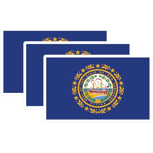 (3 Pack) New Hampshire Flag Decals - State Flag - Laptop Decal - 3 Inches On Longest Side - Easy Peel & Apply - Made in USA - 3MCS0201