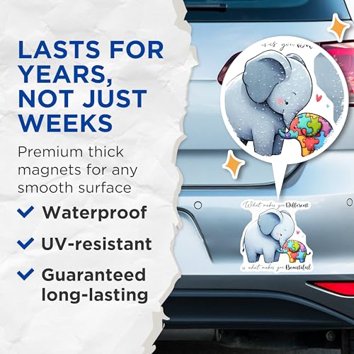 (2 Pack) Elephant Puzzle Piece Magnets - Inspirational for Kids - Cute Animal - Motivation - 5" On Longest Side - for Cars, Refrigerators, Toolboxes, Lockers - Made in USA BMCS3212
