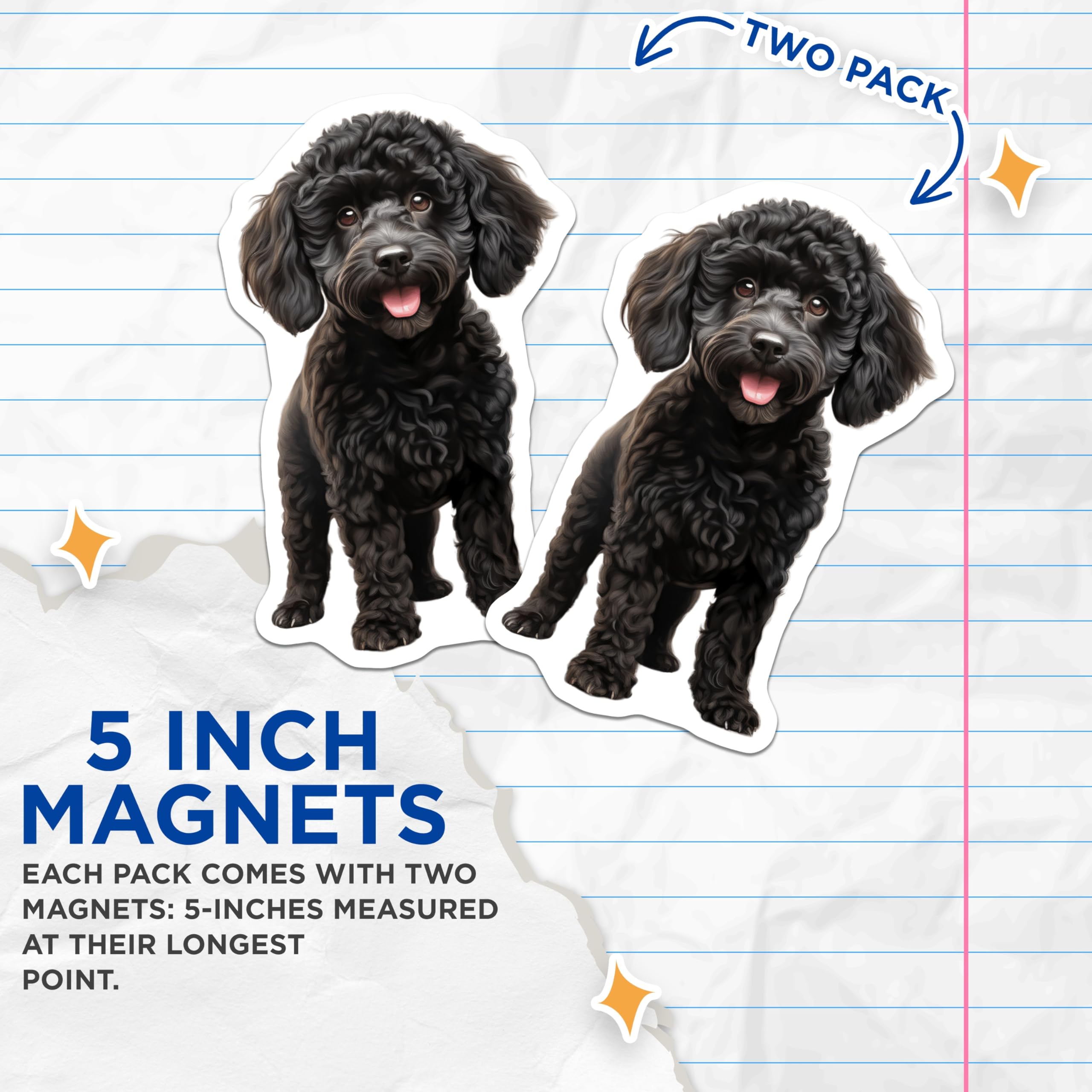 (2 Pack) Black Poodle Magnets - Puppy Dog Decor - Pet Lover Refrigerator Accessory - Animal Art Collectible - 5 Inches On Longest Side - Thick Durable Magnet - Made in USA - MAG24547