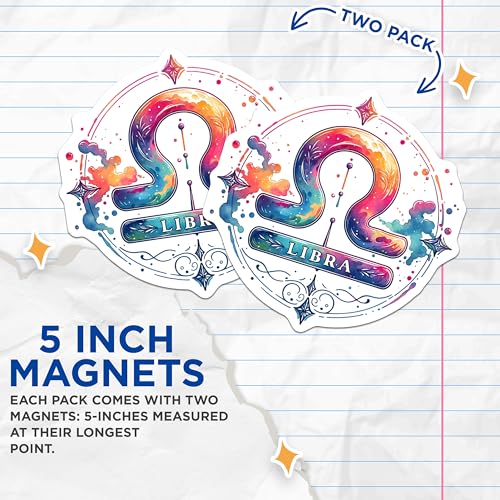 (2 Pack) Zodiac Libra Star Sign Magnets - Astrology Decor - Horoscope Symbol Artwork - 5" On Longest Side - for Cars, Fridges, Toolboxes - Made in USA - MAG6818