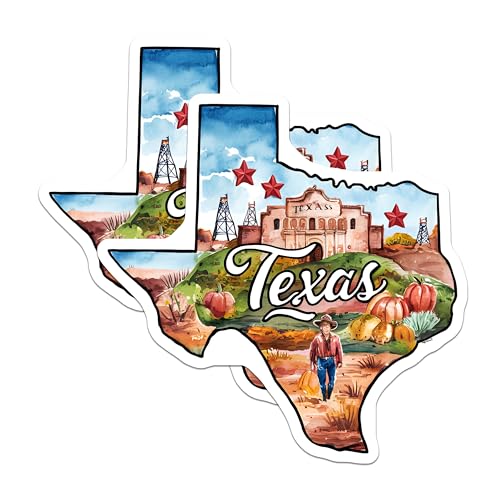 (2 Pack) Texas State Stickers - Decorative Vinyl Decal - Texas Art Stickers for Laptop - 5" On Longest Side - Sticks to Smooth Flat Surfaces - Made in USA - BMCS6291