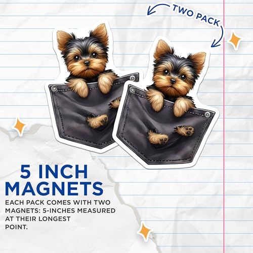 (2 Pack) Cute Yorkshire Terrier Magnets - Dog Magnets - Fridge Magnets - Animal Magnets - Loving Dog - 5" On Longest Side - for Cars, Fridges, Toolboxes - Made in USA - MAG4573