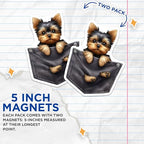 (2 Pack) Cute Yorkshire Terrier Magnets - Dog Magnets - Fridge Magnets - Animal Magnets - Loving Dog - 5" On Longest Side - for Cars, Fridges, Toolboxes - Made in USA - MAG4573