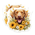 (2 Pack) Golden Retriever Magnets - Happy Dog Sunny Flowers - Pet Owner Home Accent - 5 Inches On Longest Side - Thick Durable Magnet - Made in USA - MAG23376