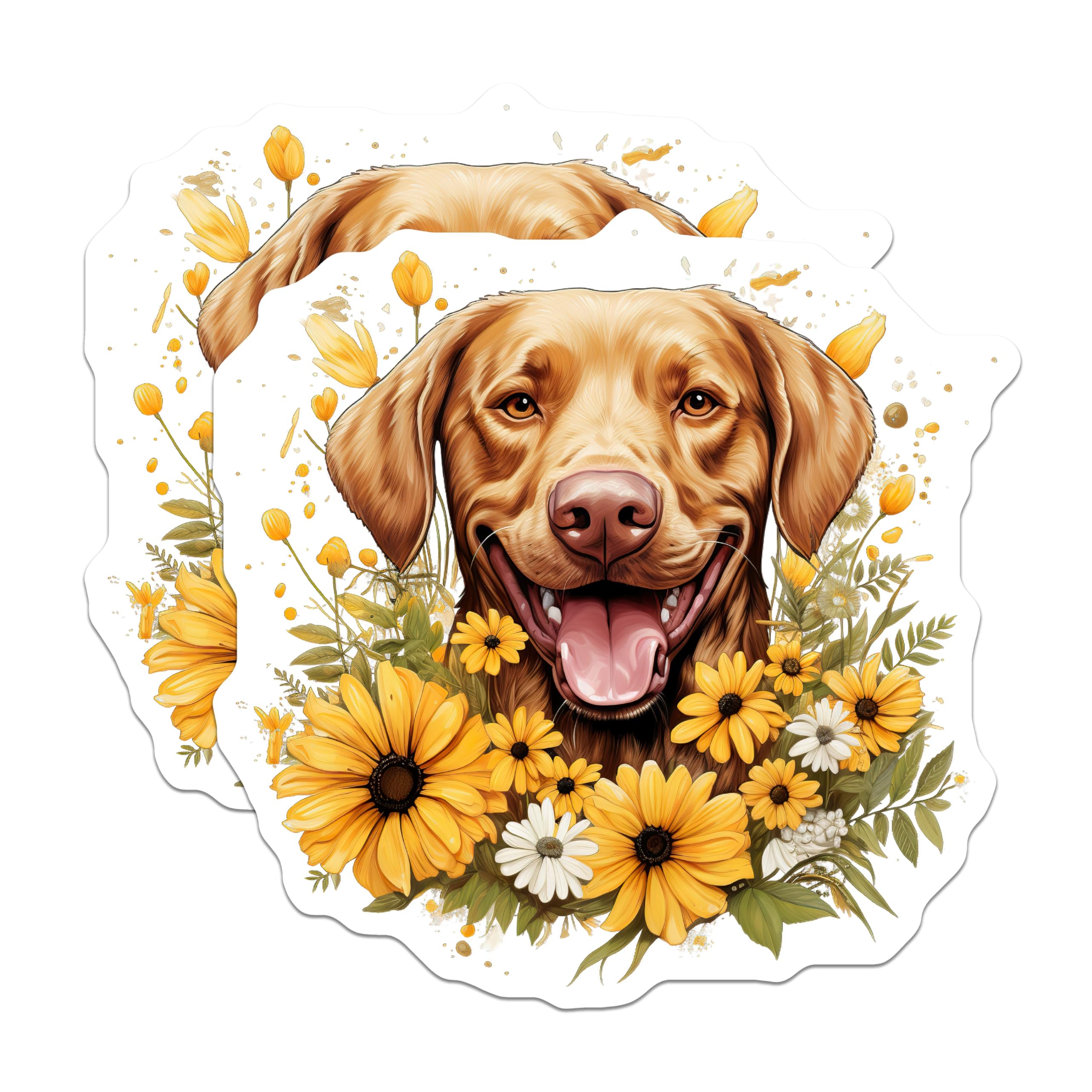 (2 Pack) Golden Retriever Magnets - Happy Dog Sunny Flowers - Pet Owner Home Accent - 5 Inches On Longest Side - Thick Durable Magnet - Made in USA - MAG23376