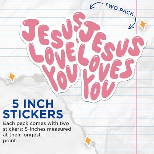 (2 Pack) Jesus Loves You Stickers - 5" On Longest Side - Sticks to Smooth Flat Surfaces - Made in USA - BMCS8929 - BMCS8929