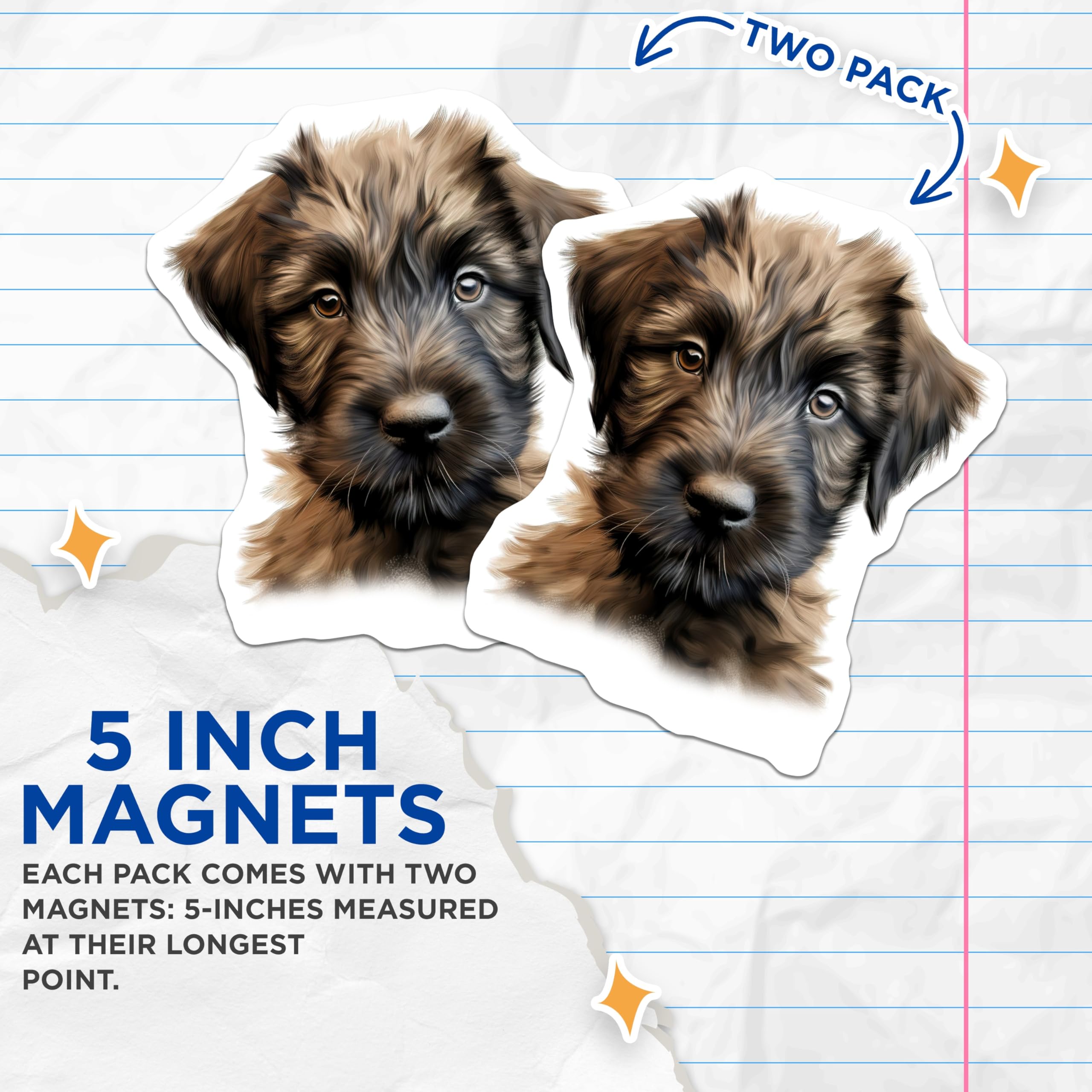 (2 Pack) Wheaten Terrier Puppy Magnets - Adorable Shaggy Dog Art - Pet Lover Refrigerator Decor - Cute Canine Locker Accent - 5 Inches On Longest Side - Thick Durable Magnet - Made in USA - MAG24250
