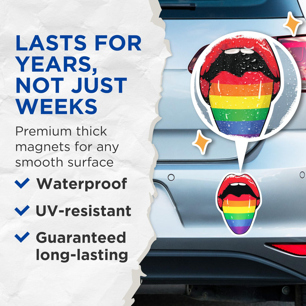 (2 Pack) Lips Pride Rainbow Magnets - LGBTQ Home Decor - Gay Pride Accessory for Fridge - 5" On Longest Side - Premium Magnet - for Cars, Refrigerators, Toolboxes, Lockers - Made in USA - MAG17215