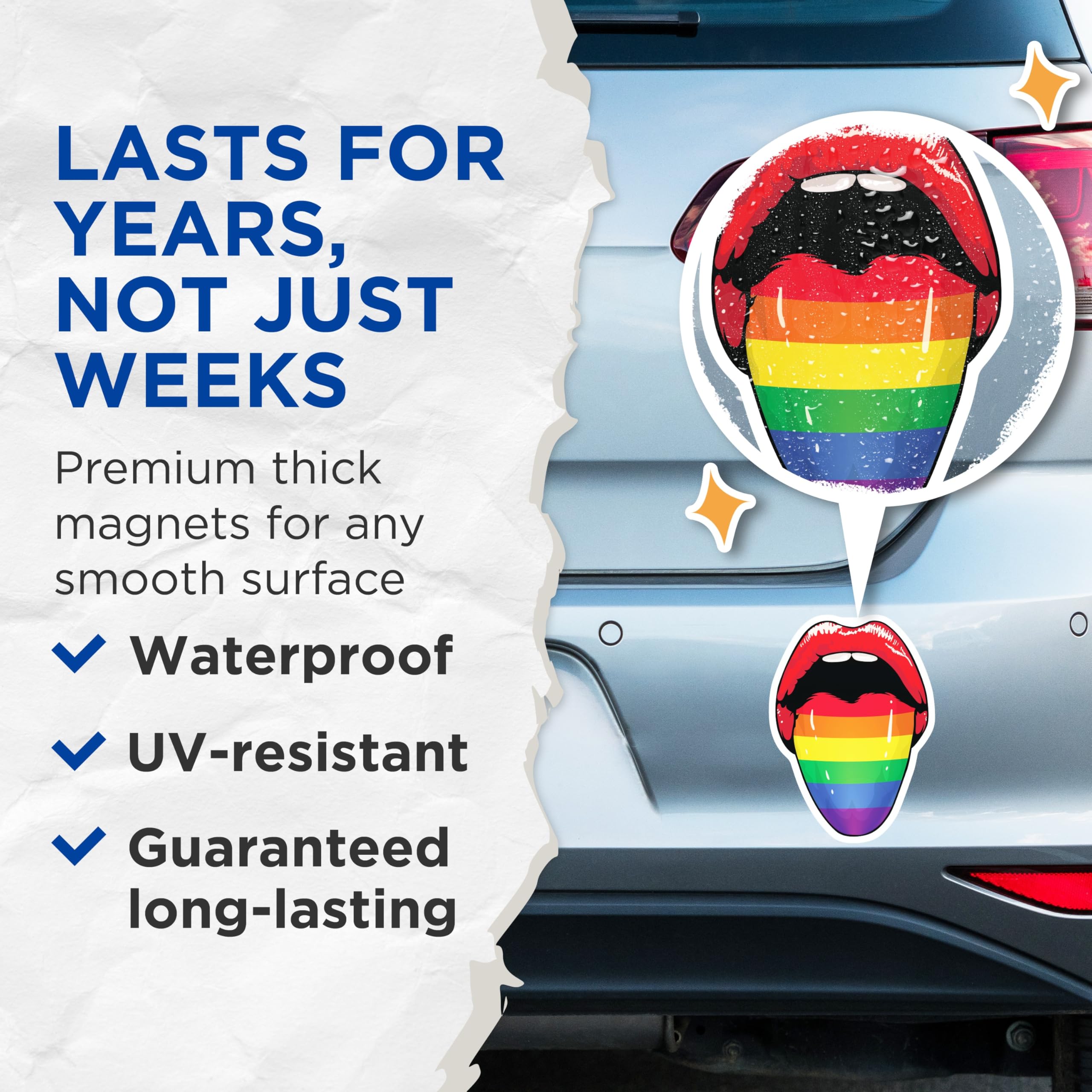 (2 Pack) Lips Pride Rainbow Magnets - LGBTQ Home Decor - Gay Pride Accessory for Fridge - 5" On Longest Side - Premium Magnet - for Cars, Refrigerators, Toolboxes, Lockers - Made in USA - MAG17215