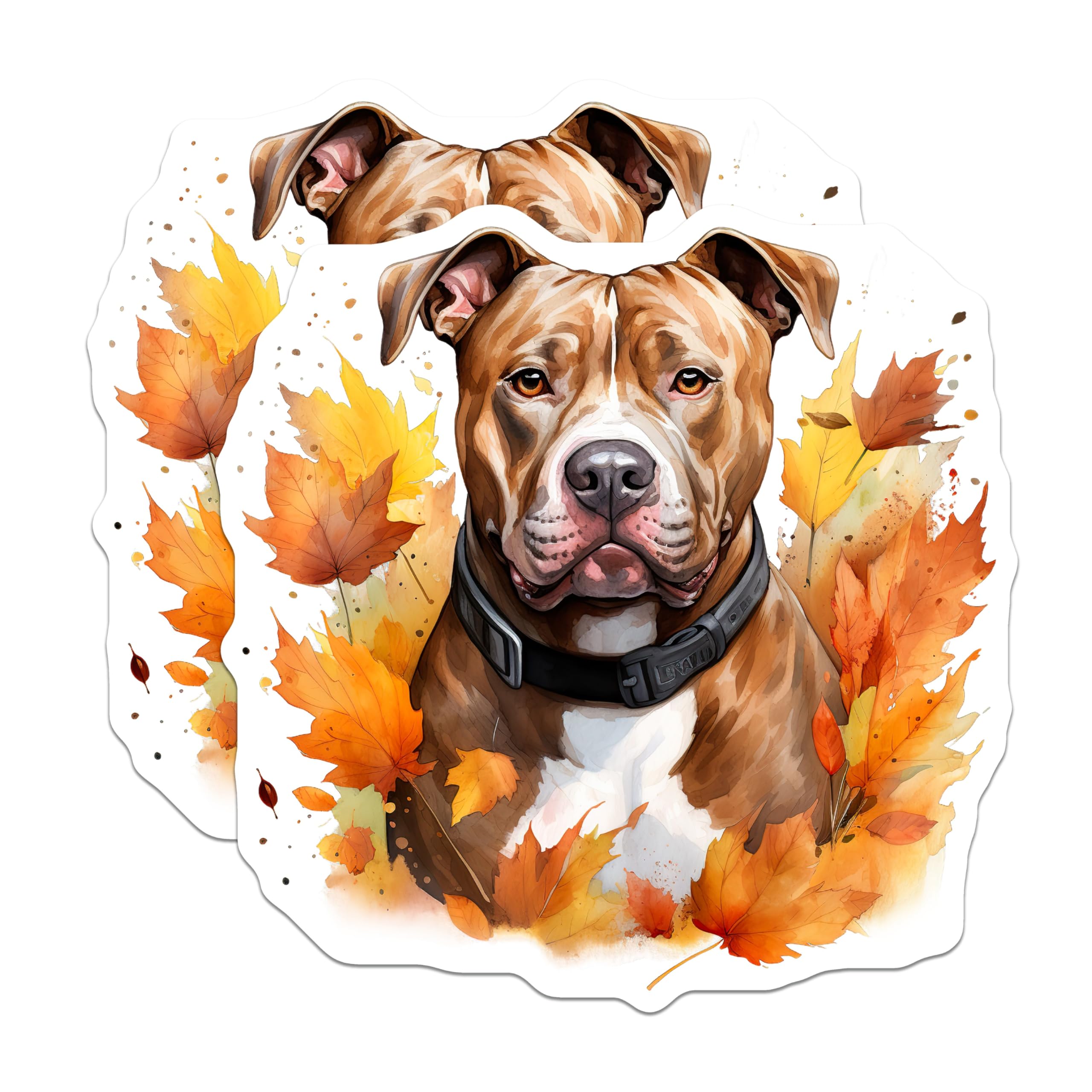 (2 Pack) Fall Pitbull Dog Magnets - Autumn Pet Lover Decor - Watercolor Leaf Fridge Art - 5 Inches On Longest Side - Thick Durable Magnet - Made in USA - MAG25487