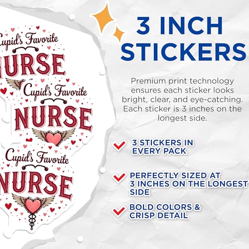 (3 Pack) Cupid's Favorite Nurse Decals - Valentine's Day Nurse - Laptop Decals - 3 Inches On Longest Side - Easy Peel & Apply - Made in USA - 3MCS1888