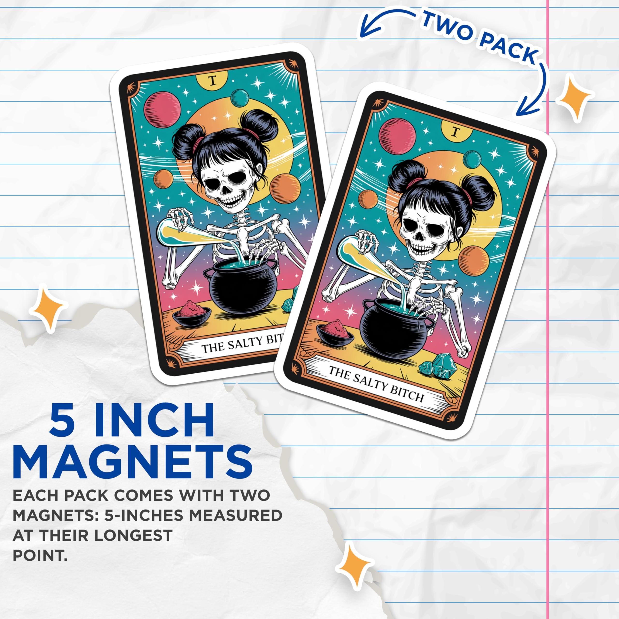 (2 Pack) Salty Bitch Magnets - Skeleton Witch Potion - Tarot Card Design - Spooky Humor Decor - 5 Inches On Longest Side - Thick Durable Magnet - Made in USA - MAG22342