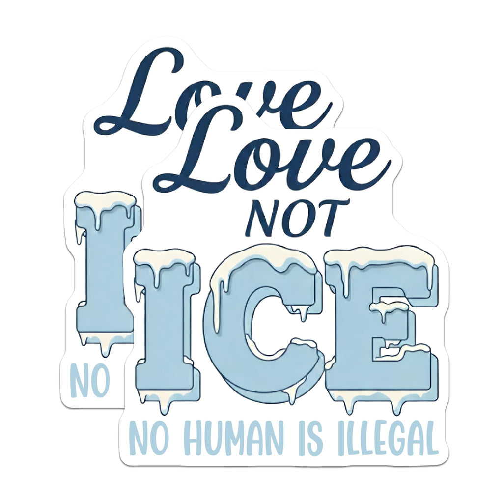 (2 Pack) Love Not ICE Magnets - No Human is Illegal - Social Justice Activist Statement - 5 Inches On Longest Side - Thick Durable Magnet - Made in USA - MAG25443
