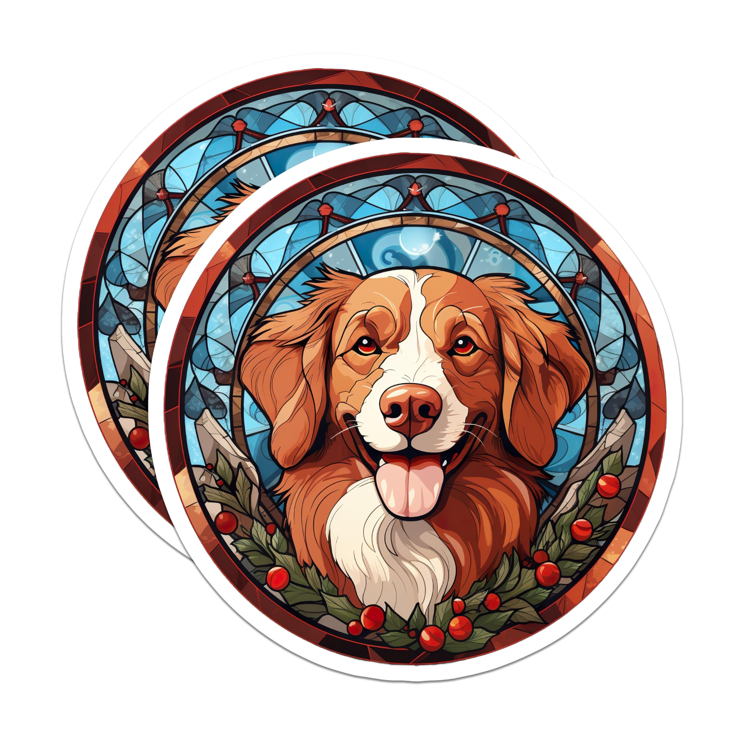 (2 Pack) Stained Glass Dog Magnets - Toller Dog Art - Festive Winter Pet Decor - 5 Inches On Longest Side - Thick Durable Magnet - Made in USA - MAG28907