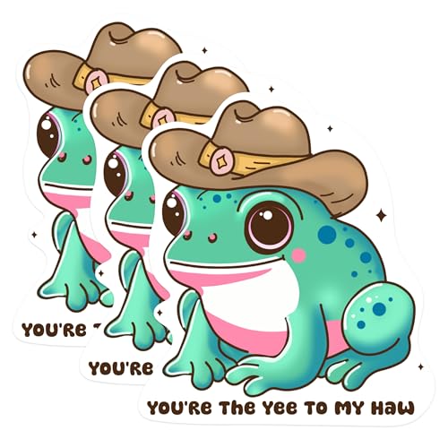 (3 Pack) Cowboy Frog Decals - Yee Haw Love Quote - Western Laptop Decal - 3 Inches On Longest Side - Easy Peel & Apply - Made in USA - 3MCS0888