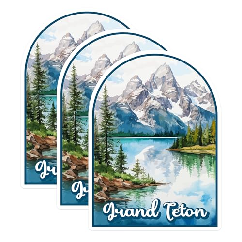 (3 Pack) Grand Teton Decals - Mountain Landscape - National Park Decal - 3 Inches On Longest Side - Easy Peel & Apply - Made in USA - 3MCS0450