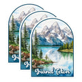 (3 Pack) Grand Teton Decals - Mountain Landscape - National Park Decal - 3 Inches On Longest Side - Easy Peel & Apply - Made in USA - 3MCS0450