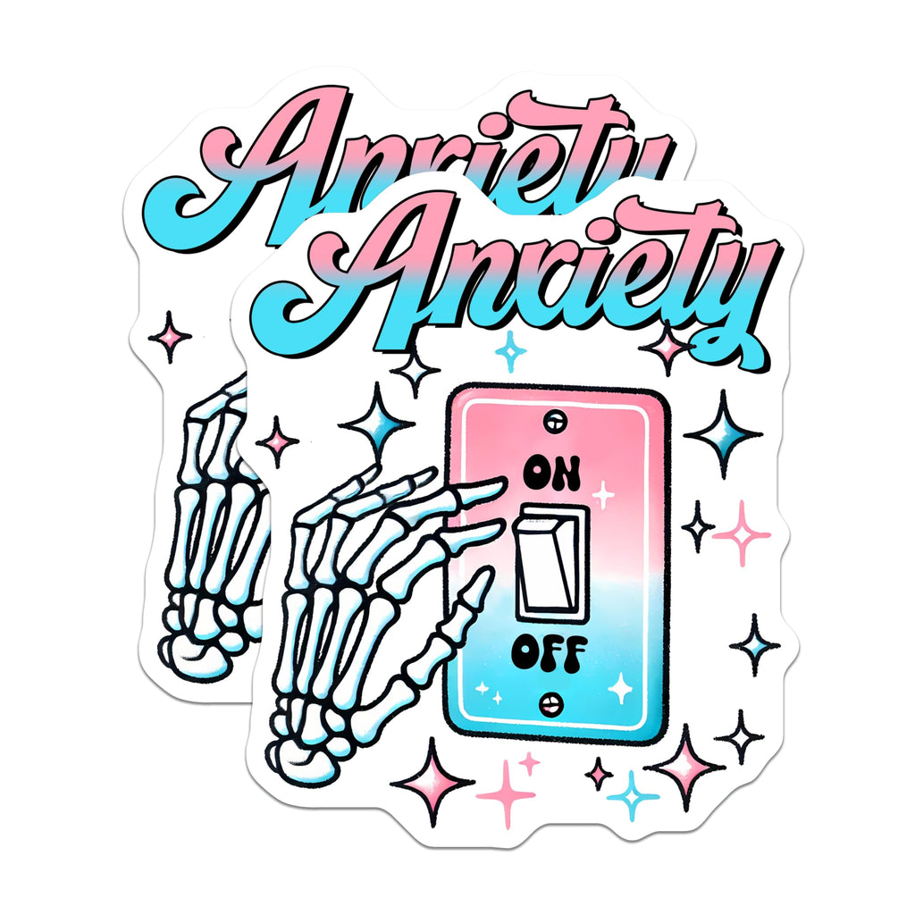 (2 Pack) Anxiety On Off Switch Magnets - Skeleton Hand - Fun Mental Health Awareness - Quirky Home Decor - 5" On Longest Side - for Cars, Fridges, Toolboxes - Made in USA - MAG7