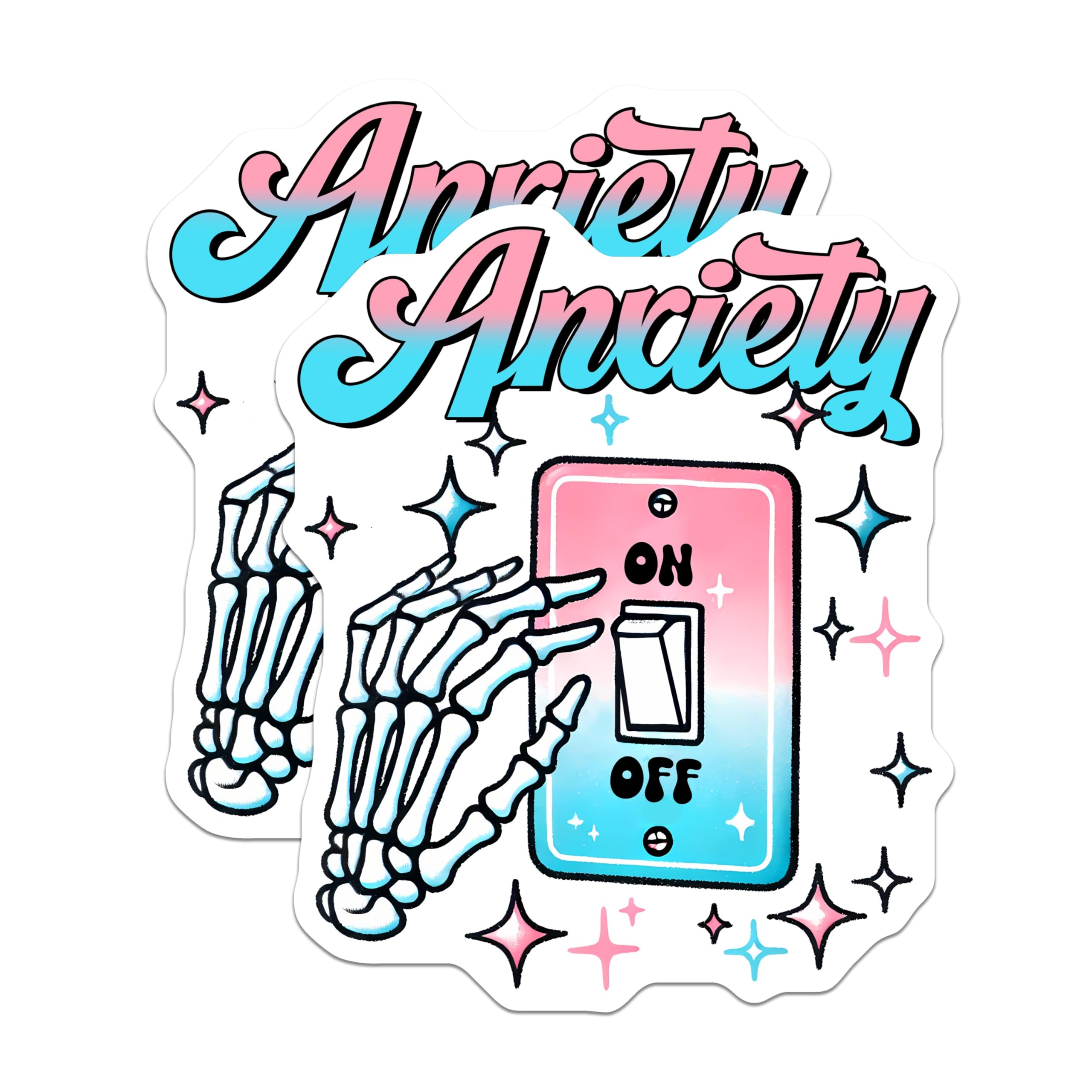 (2 Pack) Anxiety On Off Switch Magnets - Skeleton Hand - Fun Mental Health Awareness - Quirky Home Decor - 5" On Longest Side - for Cars, Fridges, Toolboxes - Made in USA - MAG7