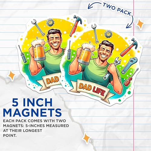 (2 Pack) Dad Life Magnets - Funny Dad Artwork - Father's Day Decor - 5" On Longest Side - for Cars, Fridges, Toolboxes - Made in USA - MAG7458